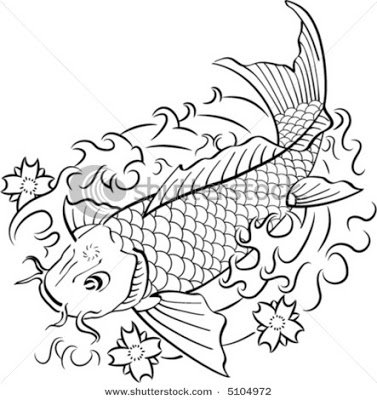 Flowers And Carp Fish Tattoos Design for Girls